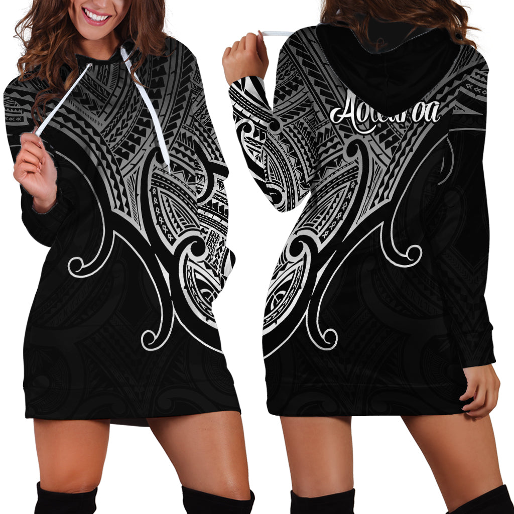 Aotearoa Maori Koru Hoodie Dress Polynesian Pacific Tribal - Black - Vibe Hoodie Shop