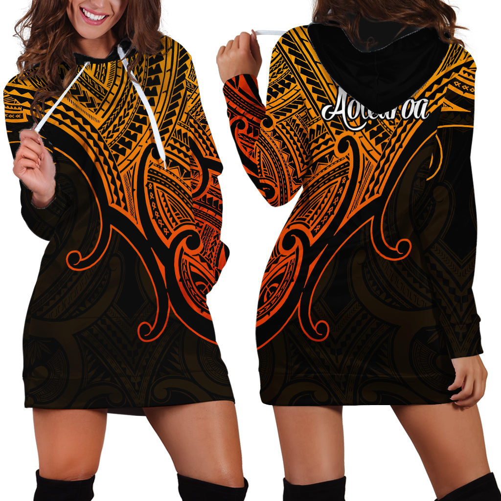 Aotearoa Maori Koru Hoodie Dress Polynesian Pacific Tribal - Gold - Vibe Hoodie Shop