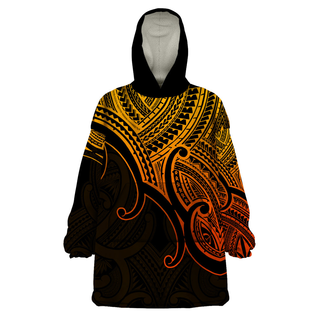 Aotearoa Maori Koru Wearable Blanket Hoodie Polynesian Pacific Tribal - Gold - Vibe Hoodie Shop