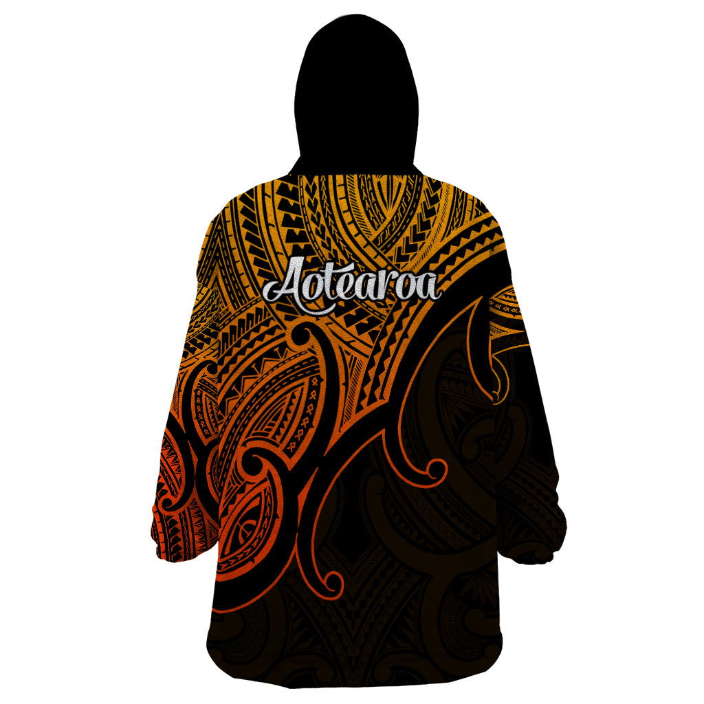 Aotearoa Maori Koru Wearable Blanket Hoodie Polynesian Pacific Tribal - Gold - Vibe Hoodie Shop