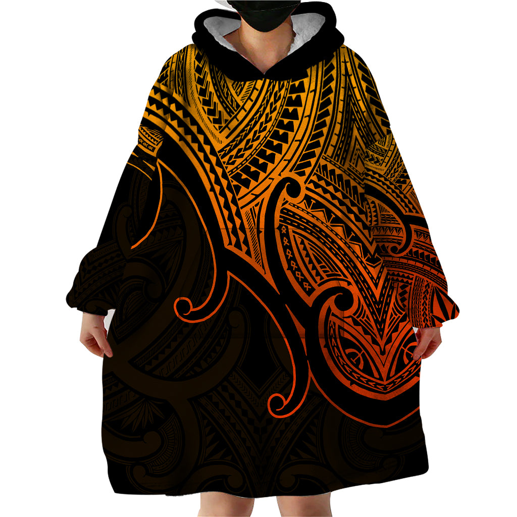 Aotearoa Maori Koru Wearable Blanket Hoodie Polynesian Pacific Tribal - Gold - Vibe Hoodie Shop