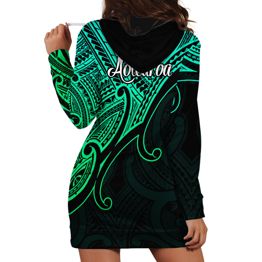 Aotearoa Maori Koru Hoodie Dress Polynesian Pacific Tribal - Green - Vibe Hoodie Shop