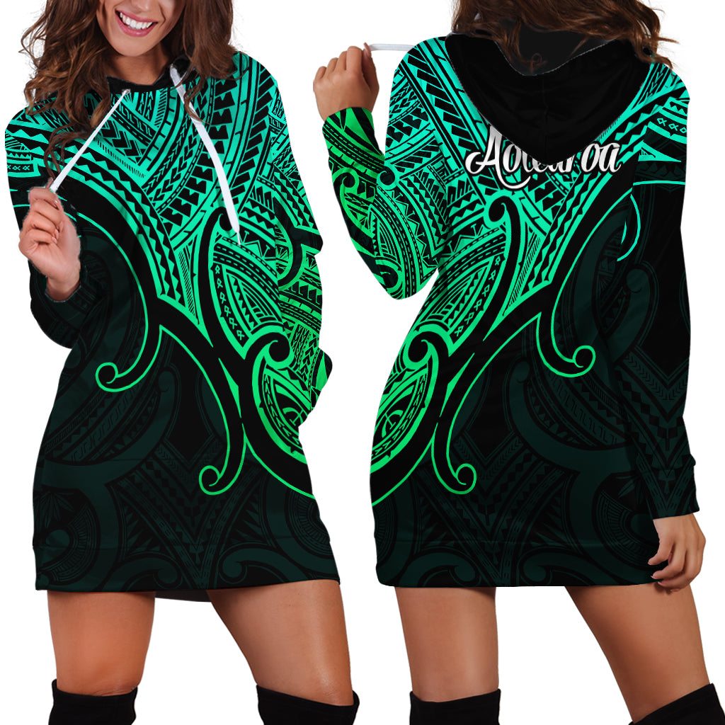 Aotearoa Maori Koru Hoodie Dress Polynesian Pacific Tribal - Green - Vibe Hoodie Shop