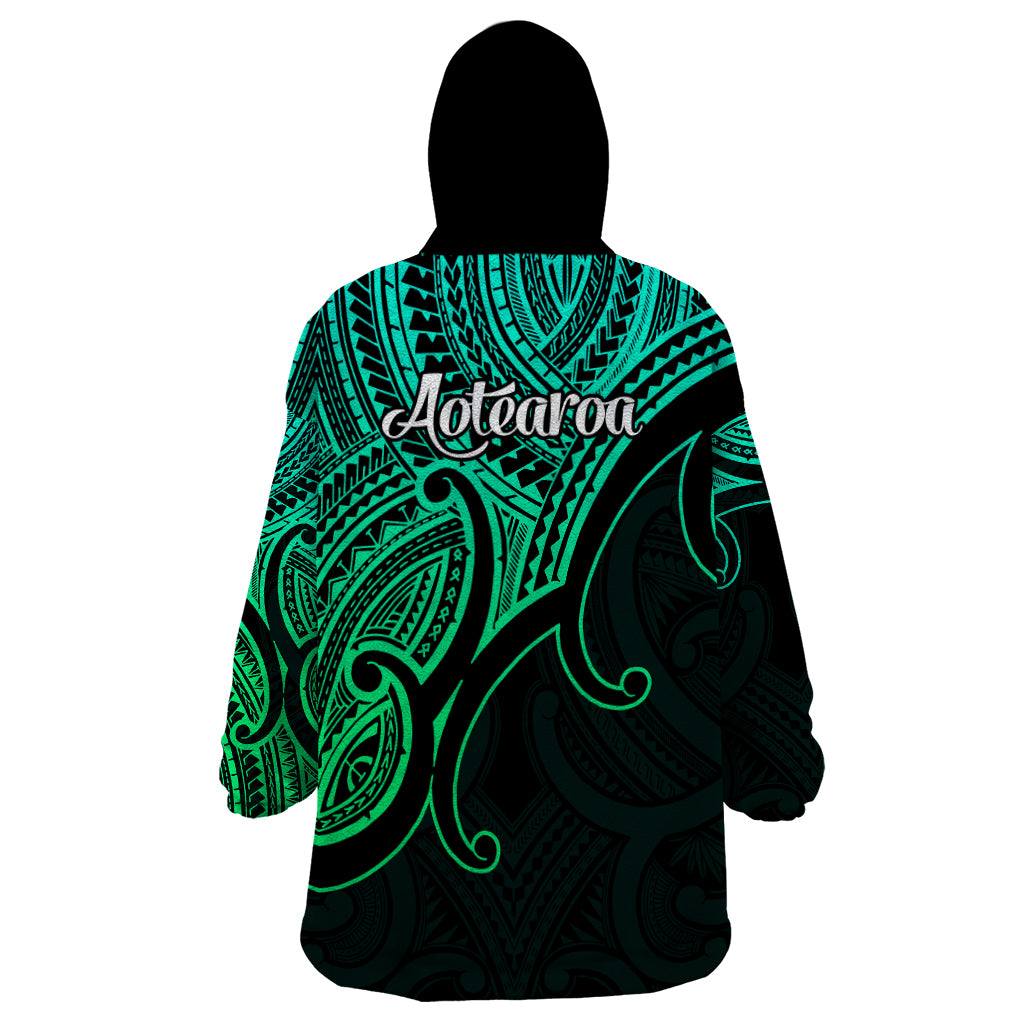 Aotearoa Maori Koru Wearable Blanket Hoodie Polynesian Pacific Tribal - Green - Vibe Hoodie Shop