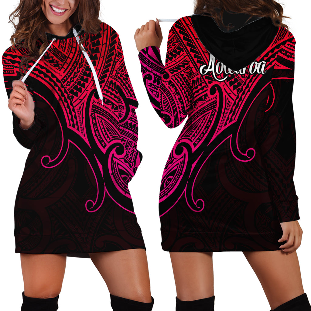 Aotearoa Maori Koru Hoodie Dress Polynesian Pacific Tribal - Pink - Vibe Hoodie Shop