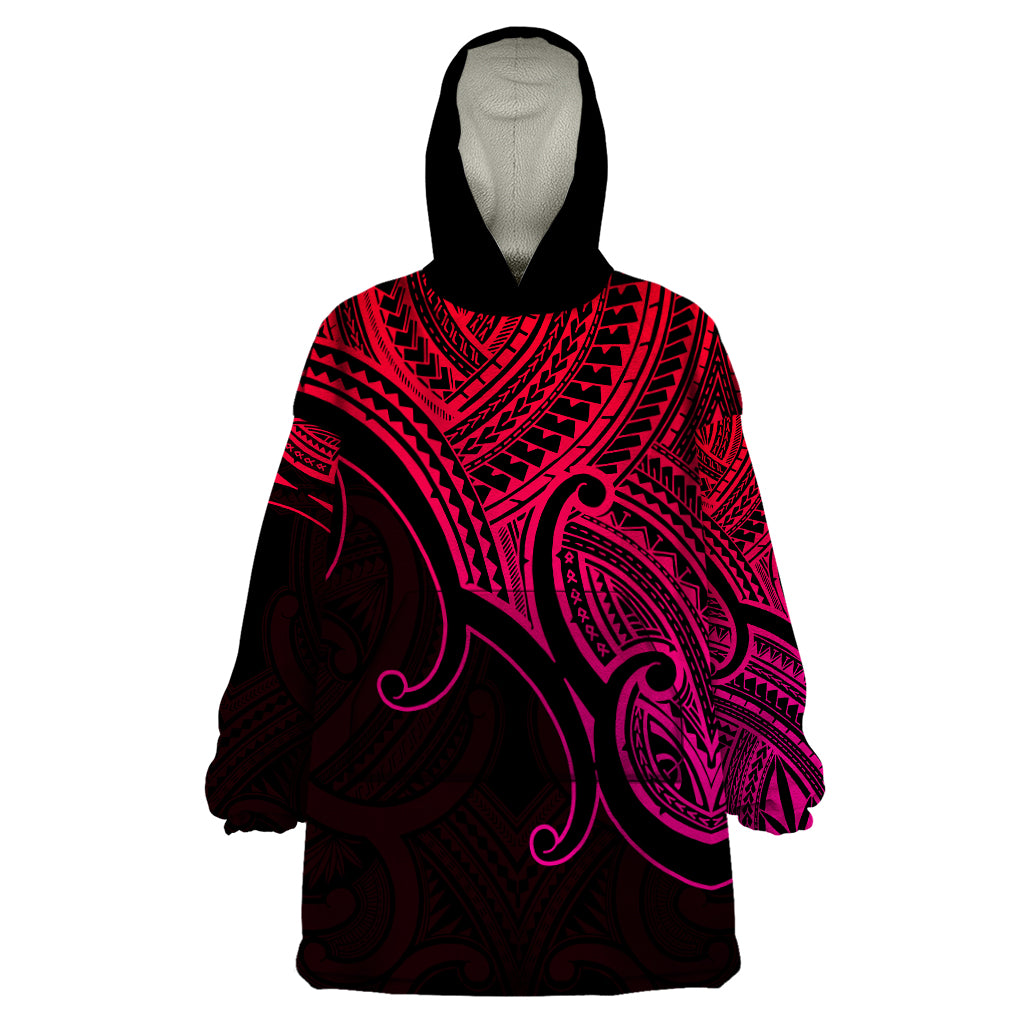 Aotearoa Maori Koru Wearable Blanket Hoodie Polynesian Pacific Tribal - Pink - Vibe Hoodie Shop