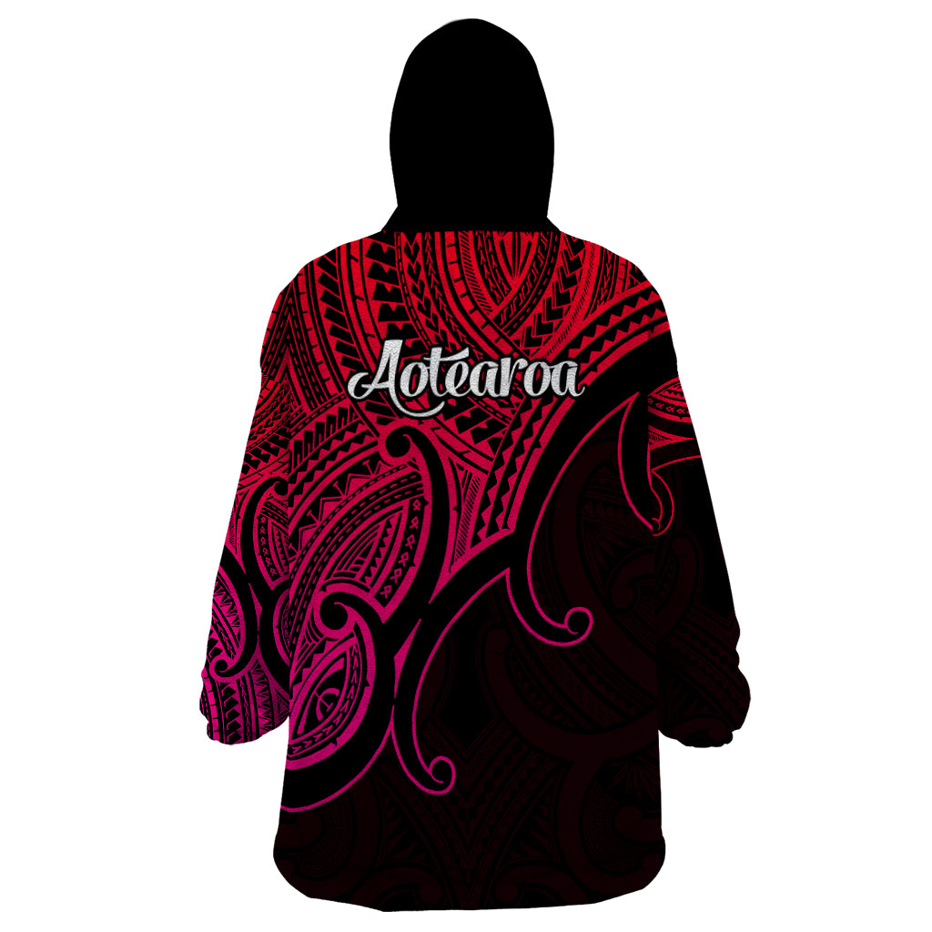 Aotearoa Maori Koru Wearable Blanket Hoodie Polynesian Pacific Tribal - Pink - Vibe Hoodie Shop