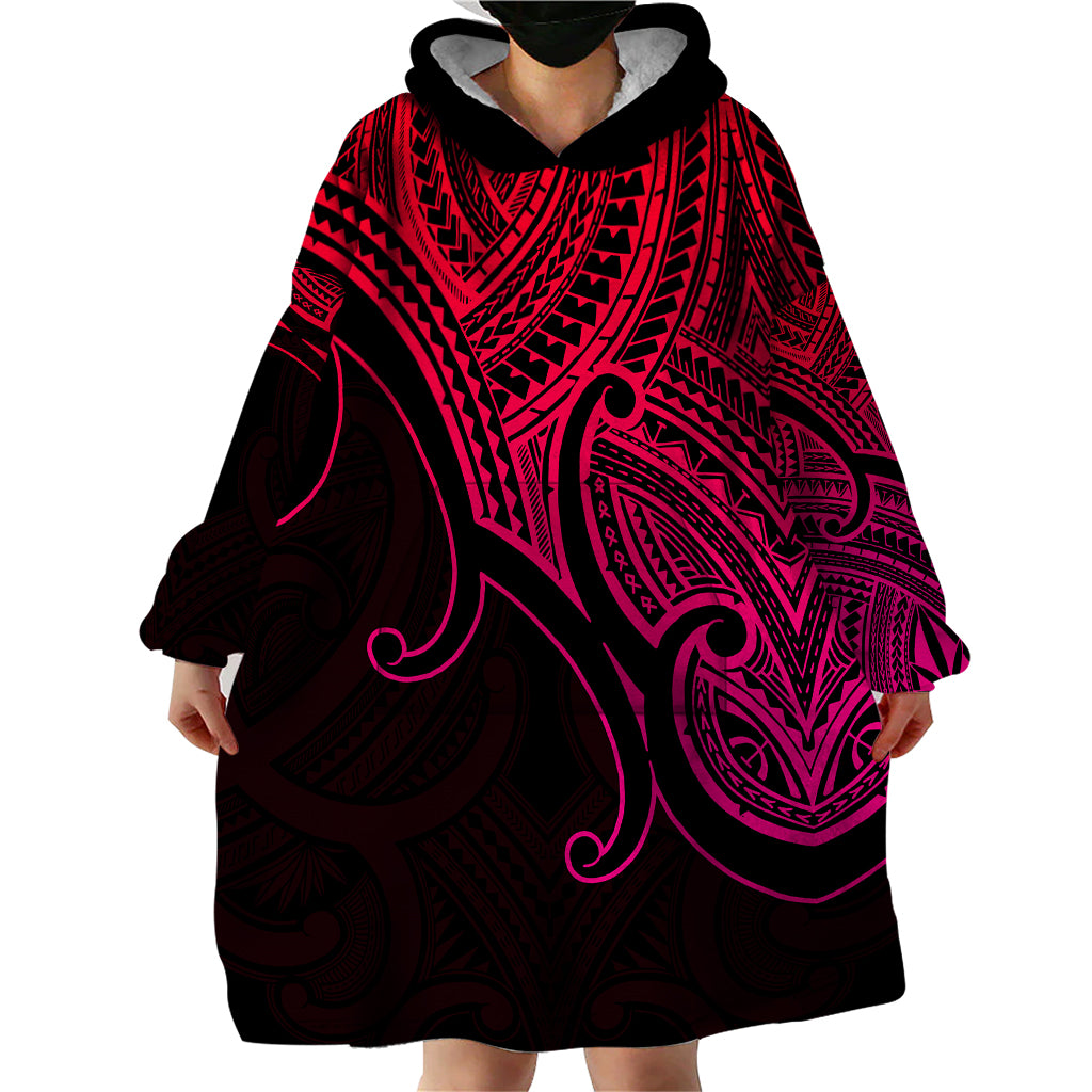 Aotearoa Maori Koru Wearable Blanket Hoodie Polynesian Pacific Tribal - Pink - Vibe Hoodie Shop