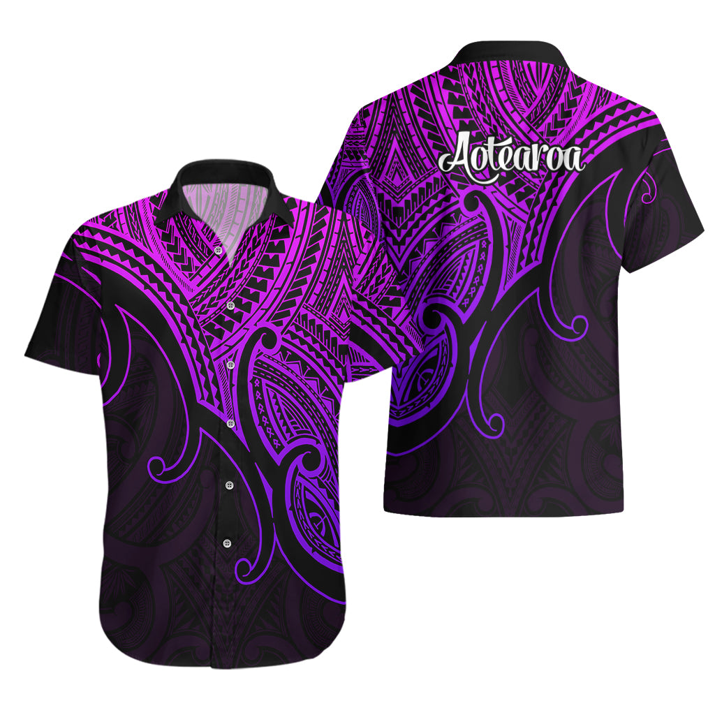 Aotearoa Maori Koru Hawaiian Shirt Polynesian Pacific Tribal - Purple - Vibe Hoodie Shop