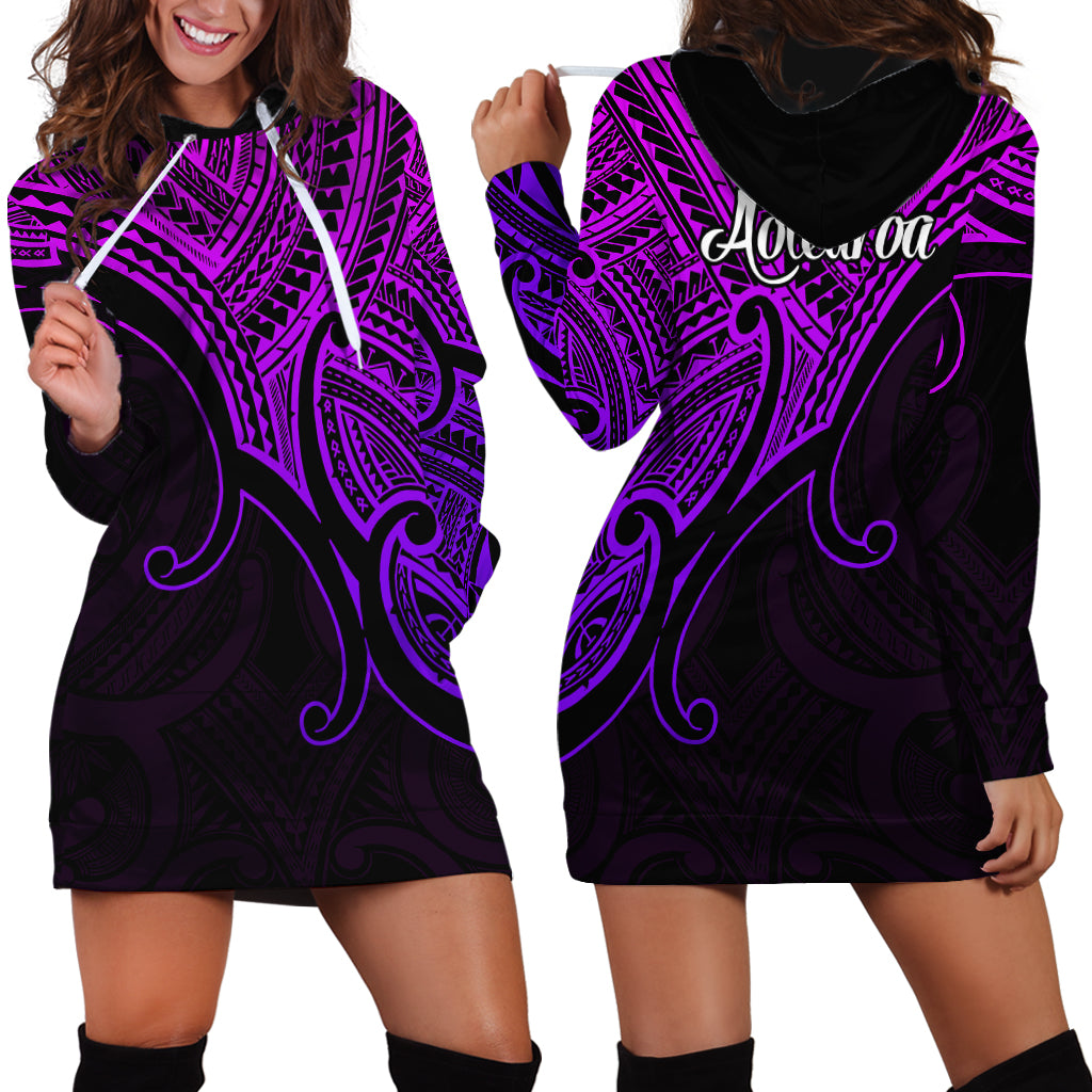 Aotearoa Maori Koru Hoodie Dress Polynesian Pacific Tribal - Purple - Vibe Hoodie Shop