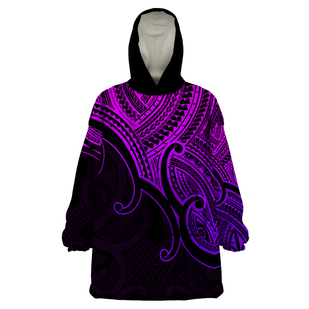 Aotearoa Maori Koru Wearable Blanket Hoodie Polynesian Pacific Tribal - Purple - Vibe Hoodie Shop