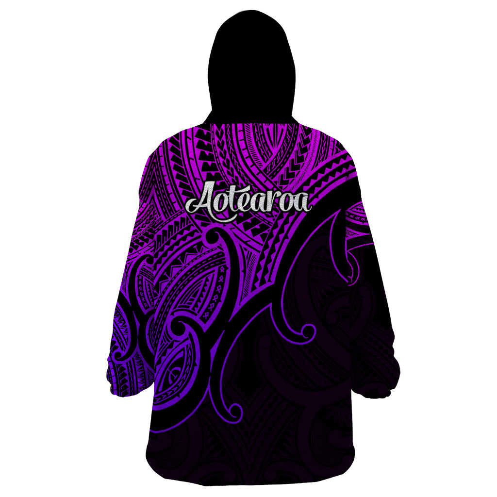 Aotearoa Maori Koru Wearable Blanket Hoodie Polynesian Pacific Tribal - Purple - Vibe Hoodie Shop