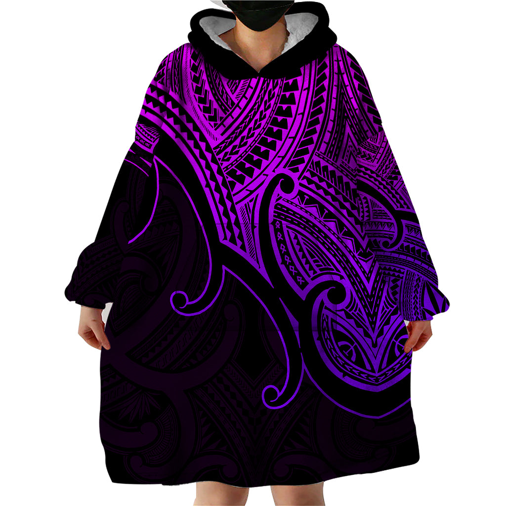 Aotearoa Maori Koru Wearable Blanket Hoodie Polynesian Pacific Tribal - Purple - Vibe Hoodie Shop