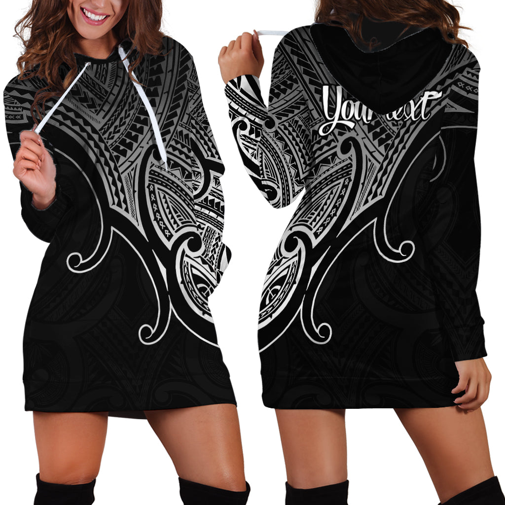 Custom Aotearoa Maori Koru Hoodie Dress Polynesian Pacific Tribal - Black - Vibe Hoodie Shop