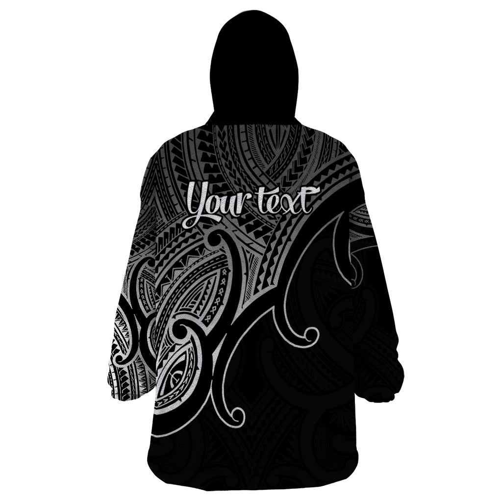 Custom Aotearoa Maori Koru Wearable Blanket Hoodie Polynesian Pacific Tribal - Black - Vibe Hoodie Shop