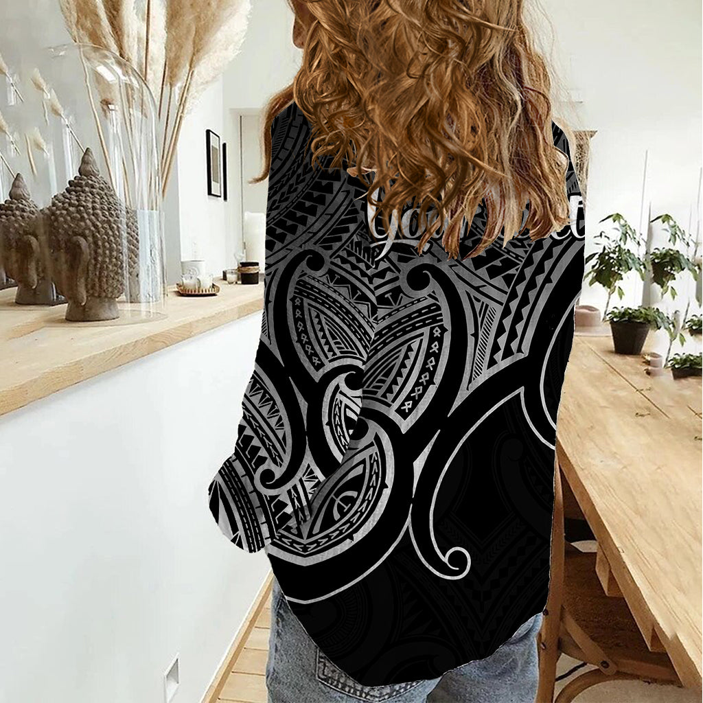 Custom Aotearoa Maori Koru Women Casual Shirt Polynesian Pacific Tribal - Black - Vibe Hoodie Shop