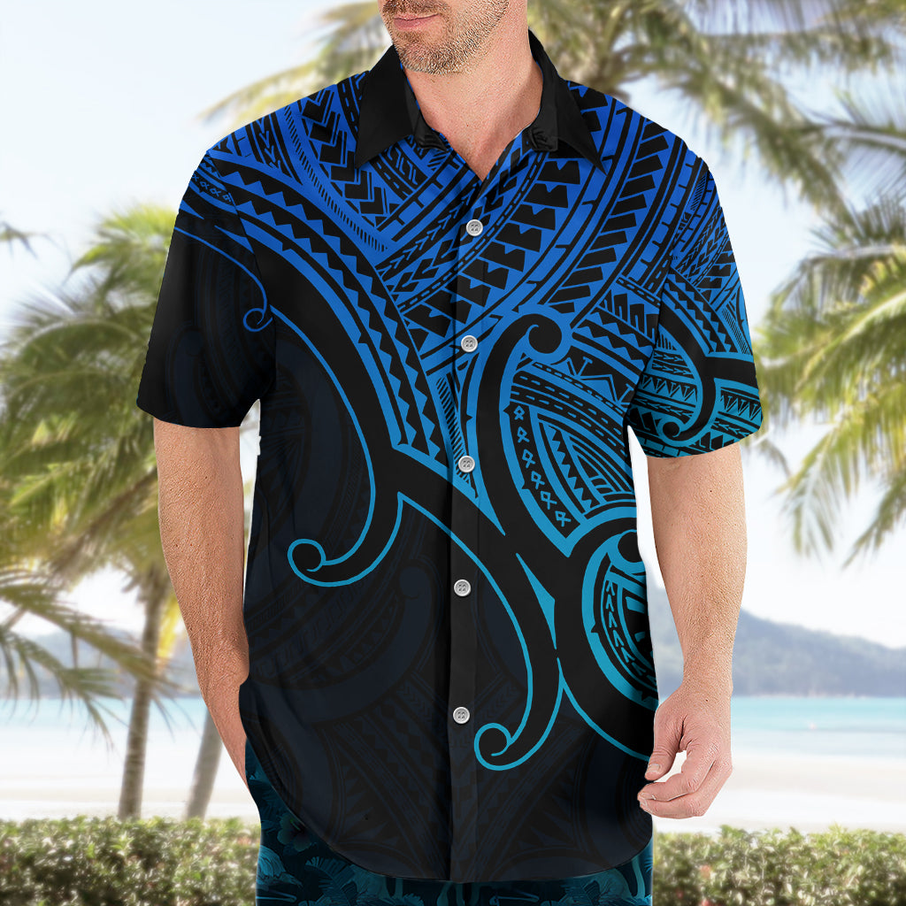 Custom Aotearoa Maori Koru Hawaiian Shirt Polynesian Pacific Tribal - Blue - Vibe Hoodie Shop