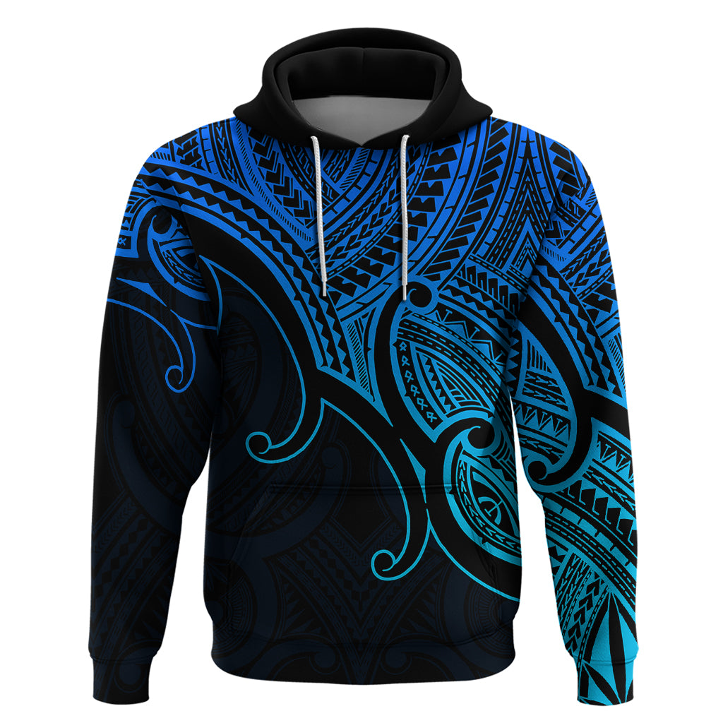 Custom Aotearoa Maori Koru Hoodie Polynesian Pacific Tribal - Blue LT9 - Vibe Hoodie Shop