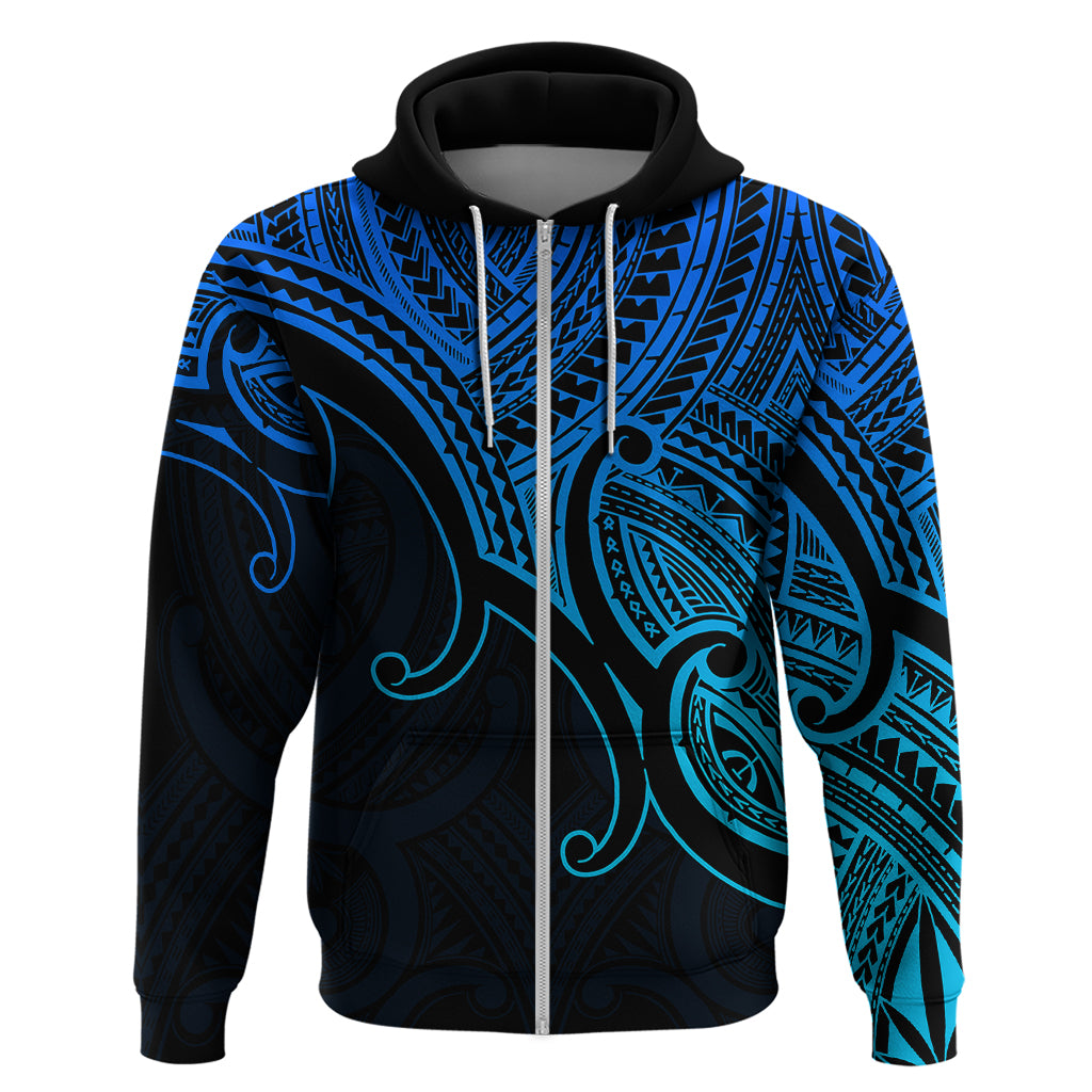 Custom Aotearoa Maori Koru Hoodie Polynesian Pacific Tribal - Blue LT9 - Vibe Hoodie Shop