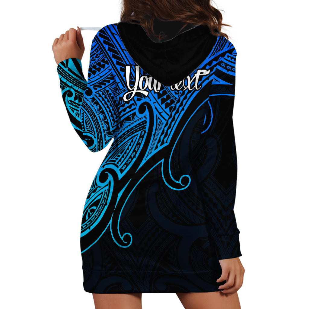 Custom Aotearoa Maori Koru Hoodie Dress Polynesian Pacific Tribal - Blue - Vibe Hoodie Shop