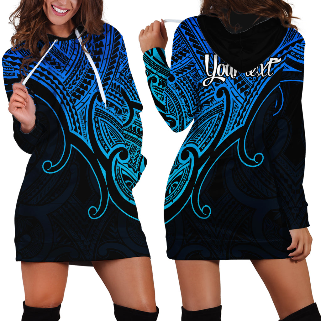 Custom Aotearoa Maori Koru Hoodie Dress Polynesian Pacific Tribal - Blue - Vibe Hoodie Shop