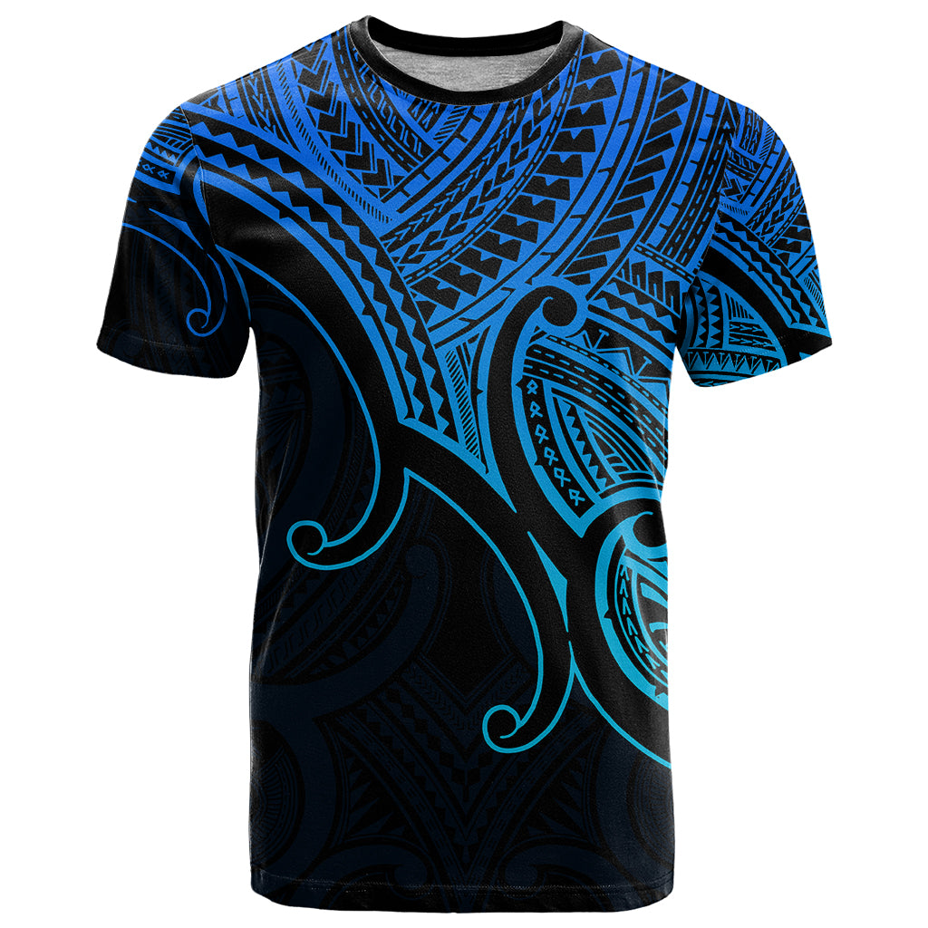 Custom Aotearoa Maori Koru T Shirt Polynesian Pacific Tribal - Blue LT9 - Vibe Hoodie Shop