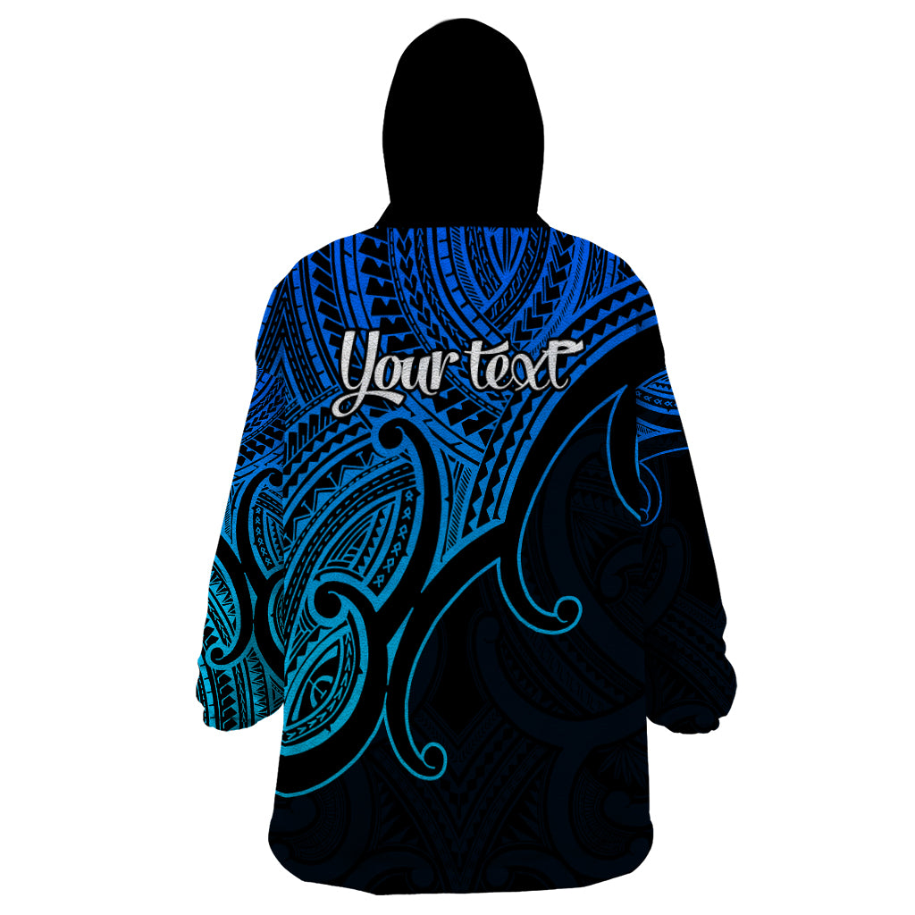 Custom Aotearoa Maori Koru Wearable Blanket Hoodie Polynesian Pacific Tribal - Blue - Vibe Hoodie Shop