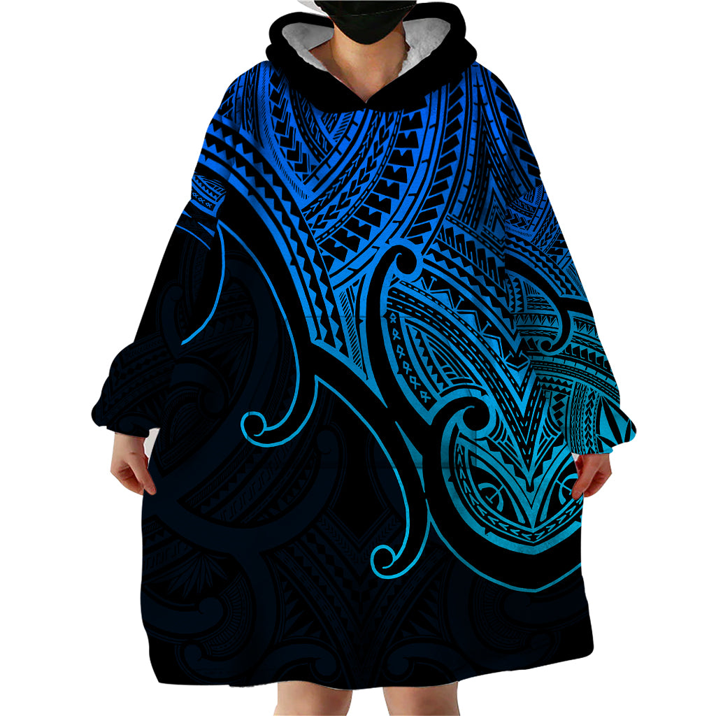 Custom Aotearoa Maori Koru Wearable Blanket Hoodie Polynesian Pacific Tribal - Blue - Vibe Hoodie Shop