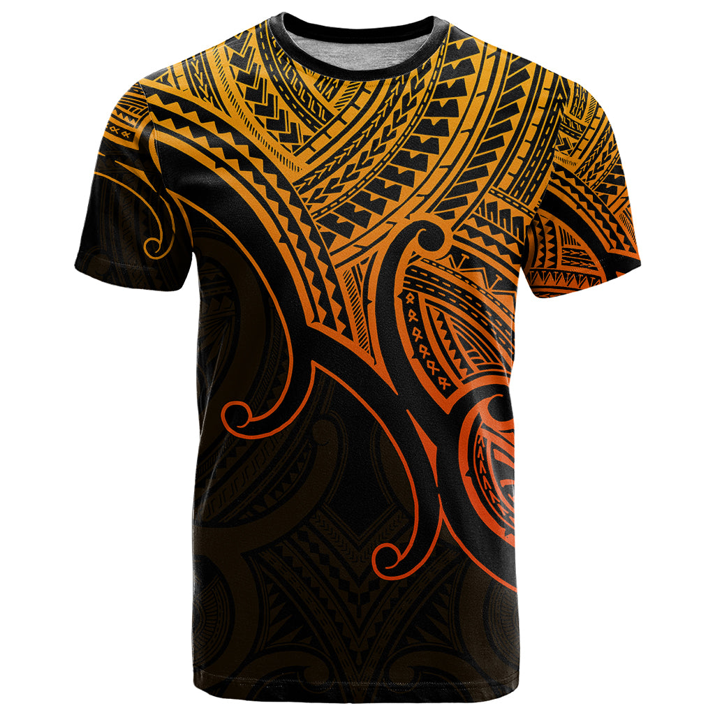 Custom Aotearoa Maori Koru T Shirt Polynesian Pacific Tribal - Gold LT9 - Vibe Hoodie Shop