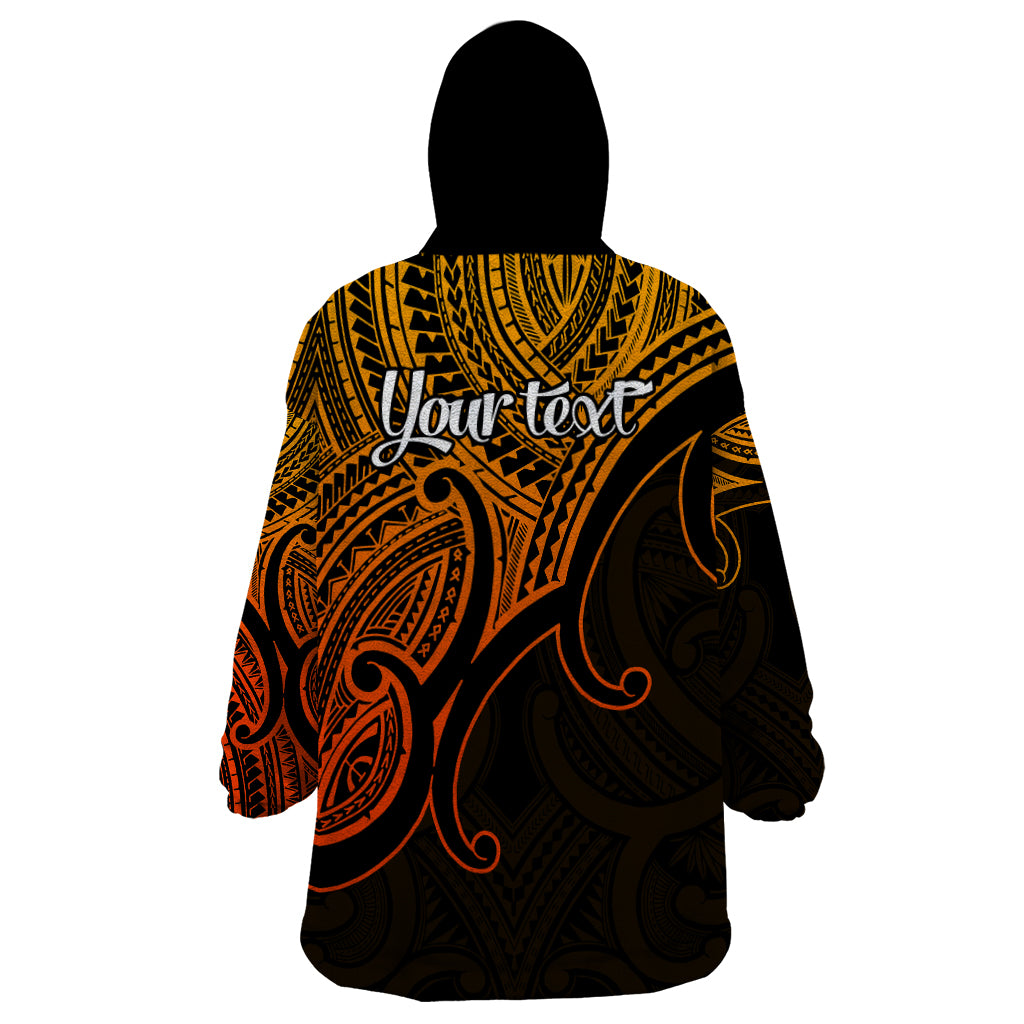 Custom Aotearoa Maori Koru Wearable Blanket Hoodie Polynesian Pacific Tribal - Gold - Vibe Hoodie Shop