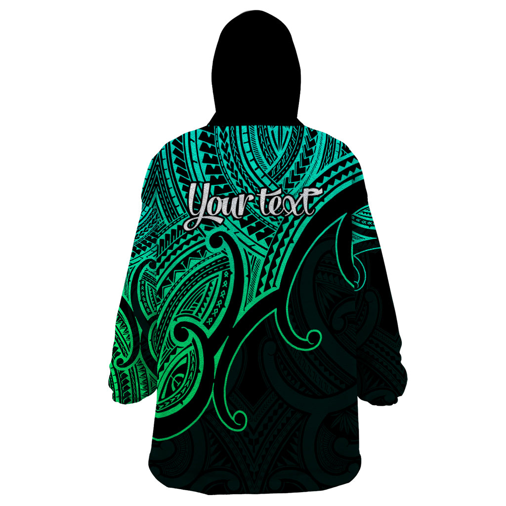 Custom Aotearoa Maori Koru Wearable Blanket Hoodie Polynesian Pacific Tribal - Green - Vibe Hoodie Shop