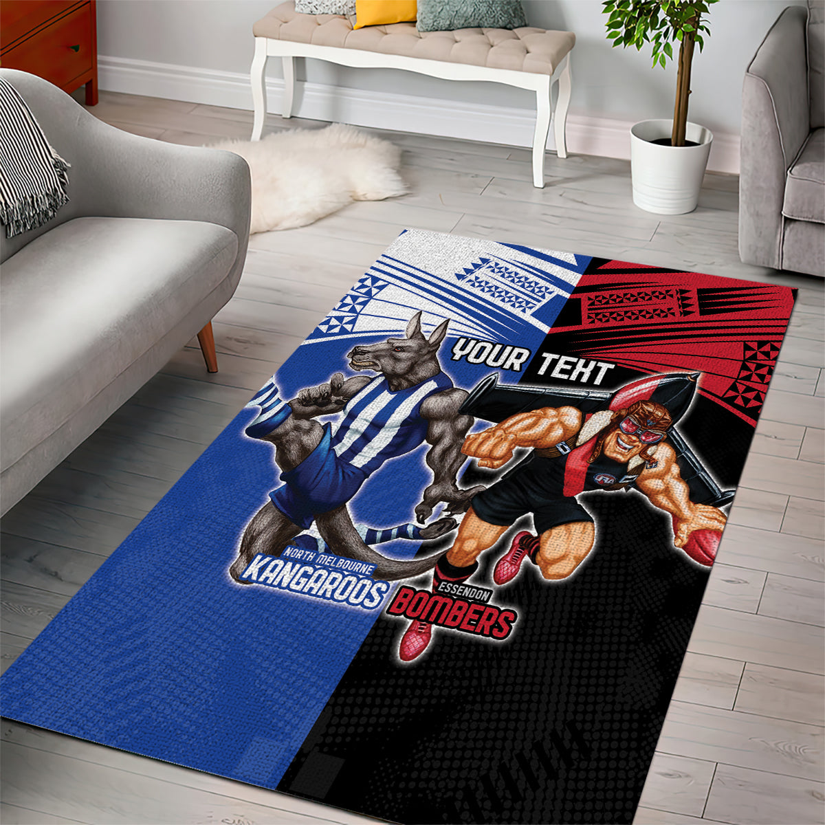 Custom Kangaroos and Bombers Area Rug Together Sporty Style - Vibe Hoodie Shop