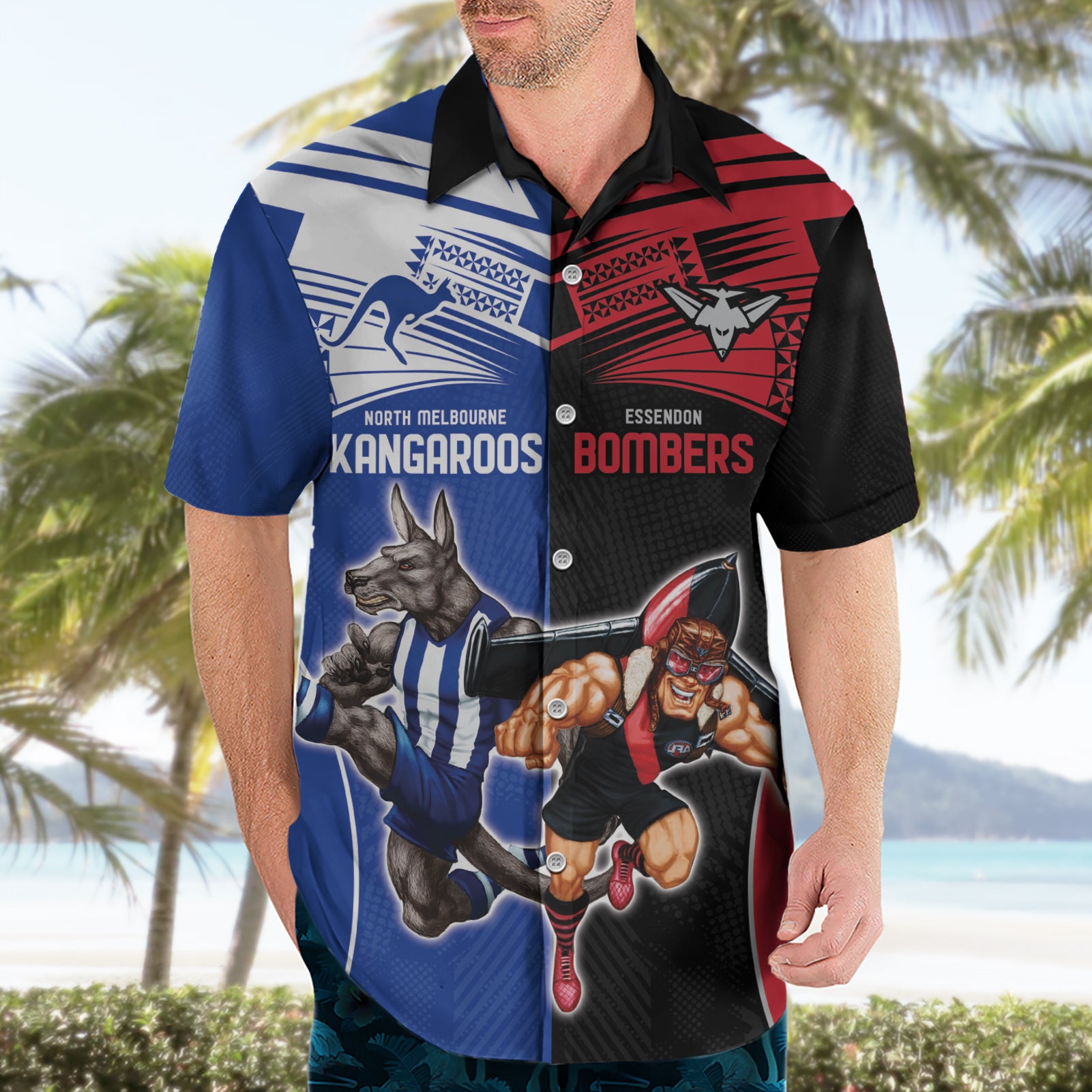 Custom Kangaroos and Bombers Hawaiian Shirt Together Sporty Style - Vibe Hoodie Shop