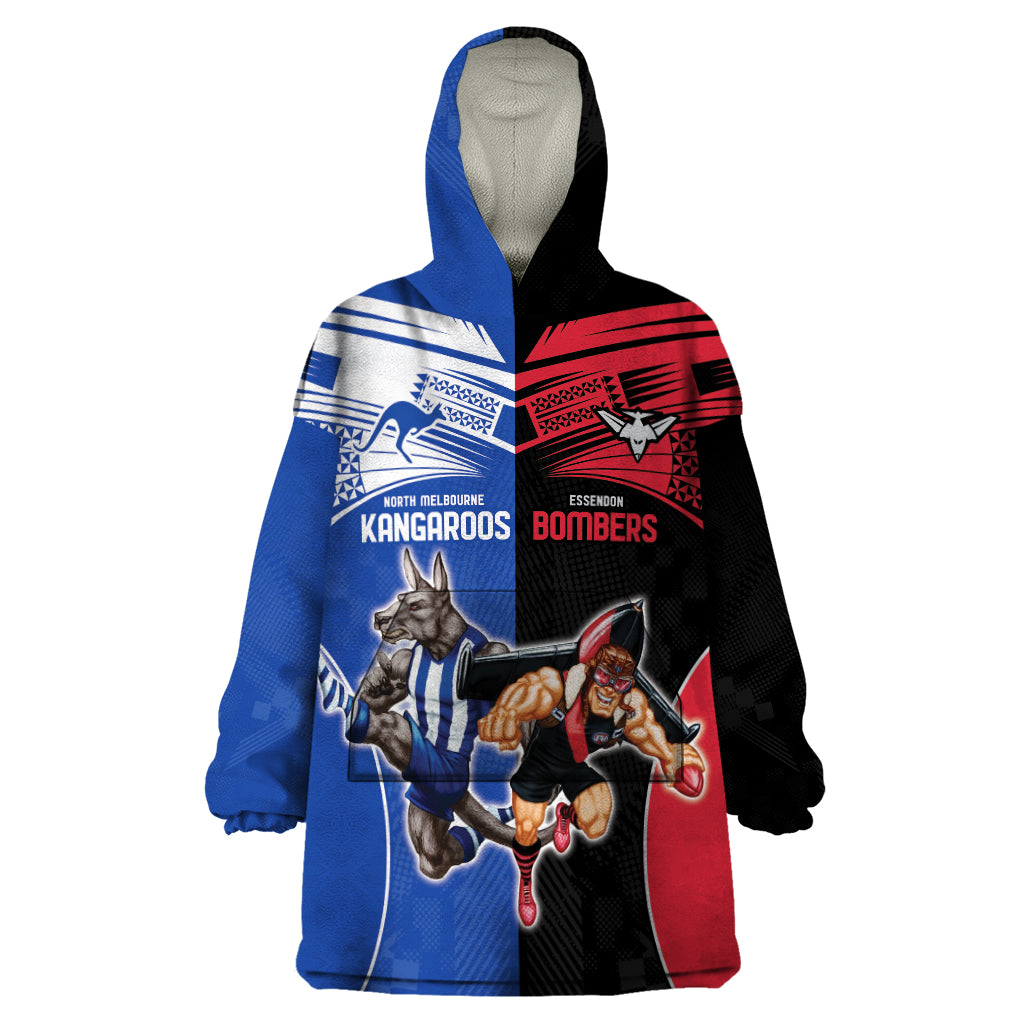 Custom Kangaroos and Bombers Wearable Blanket Hoodie Together Sporty Style - Vibe Hoodie Shop