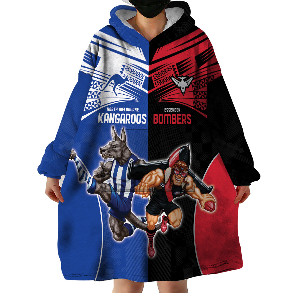 Custom Kangaroos and Bombers Wearable Blanket Hoodie Together Sporty Style - Vibe Hoodie Shop