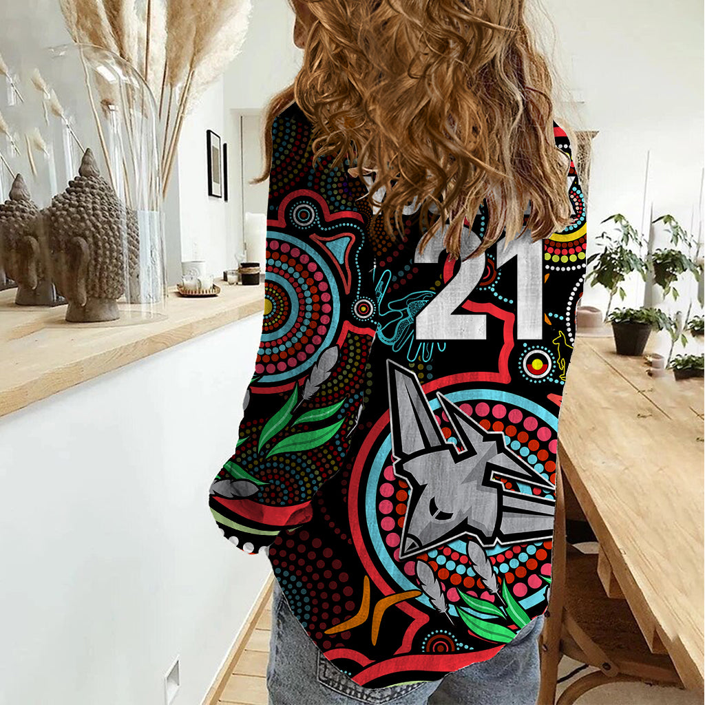 Custom Bombers Football Aboriginal Art Women Casual Shirt NAIDOC Indigenous Tribal - Vibe Hoodie Shop
