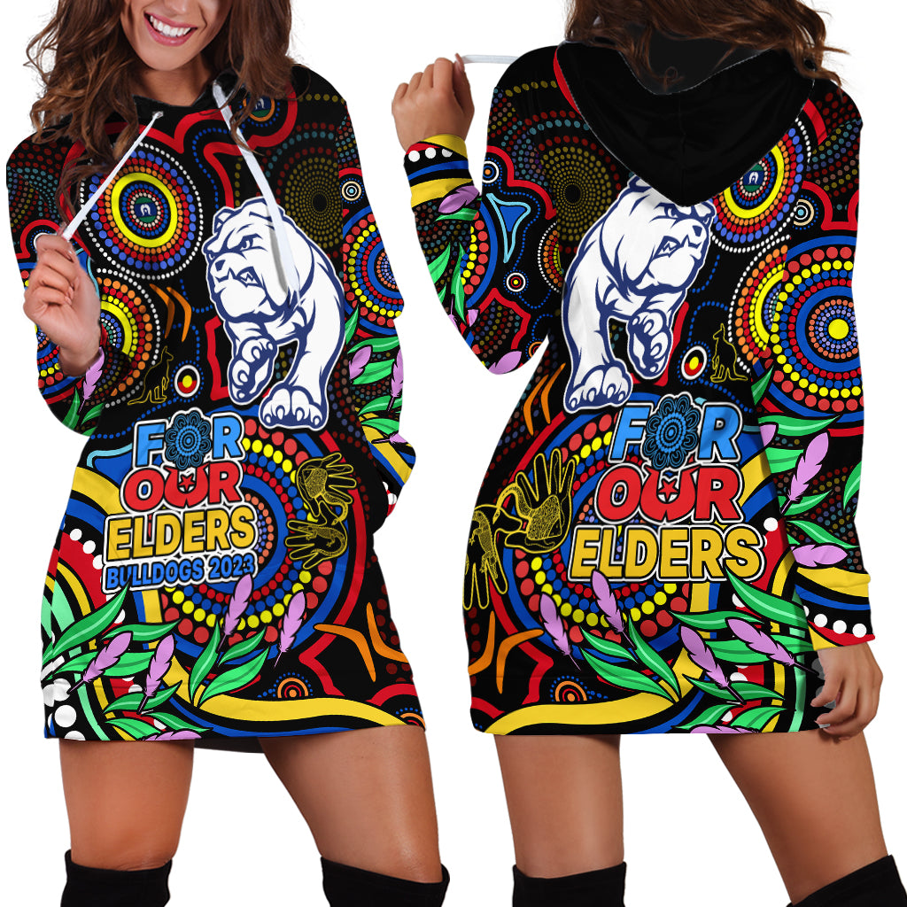 Bulldogs Football Aboriginal Art Hoodie Dress NAIDOC Indigenous Tribal - Vibe Hoodie Shop