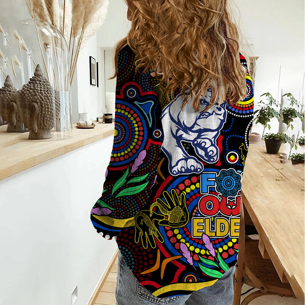 Bulldogs Football Aboriginal Art Women Casual Shirt NAIDOC Indigenous Tribal - Vibe Hoodie Shop
