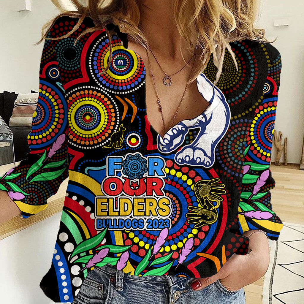 Custom Bulldogs Football Aboriginal Art Women Casual Shirt NAIDOC Indigenous Tribal - Vibe Hoodie Shop
