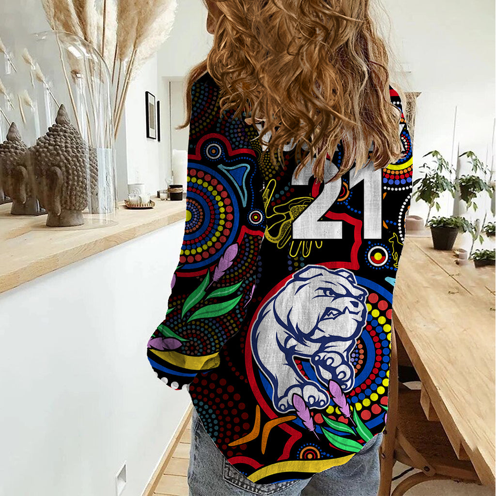 Custom Bulldogs Football Aboriginal Art Women Casual Shirt NAIDOC Indigenous Tribal - Vibe Hoodie Shop