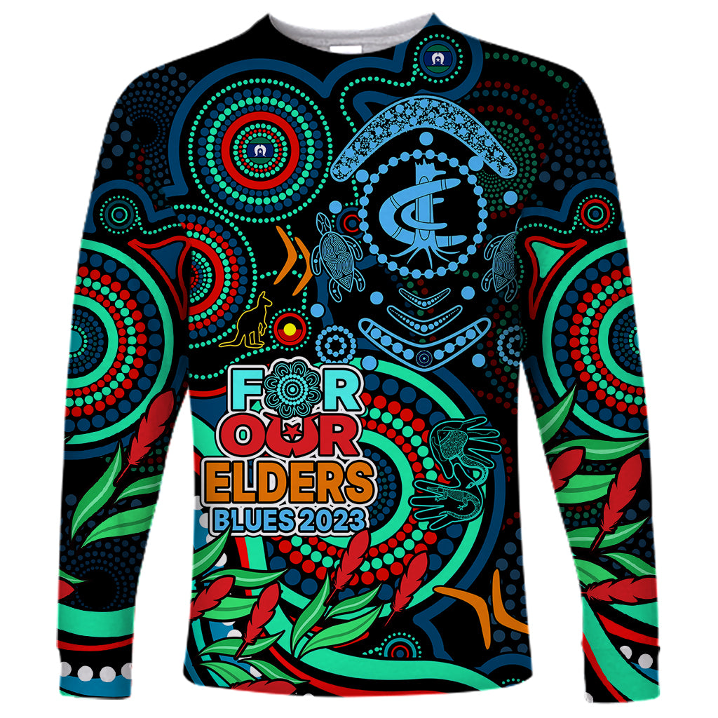 Carlton Blues Football Aboriginal Art Long Sleeve Shirt NAIDOC Indigenous Tribal - Vibe Hoodie Shop