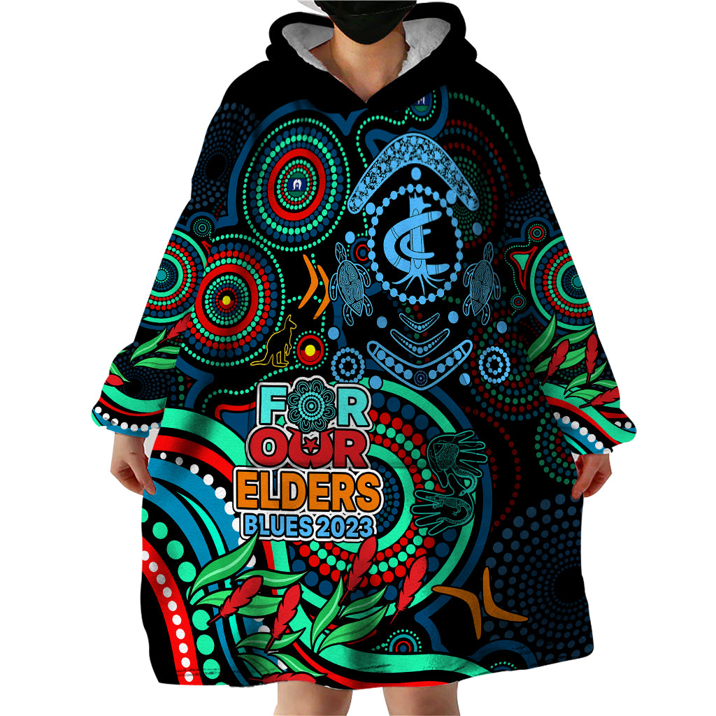 Carlton Blues Football Aboriginal Art Wearable Blanket Hoodie NAIDOC Indigenous Tribal - Vibe Hoodie Shop