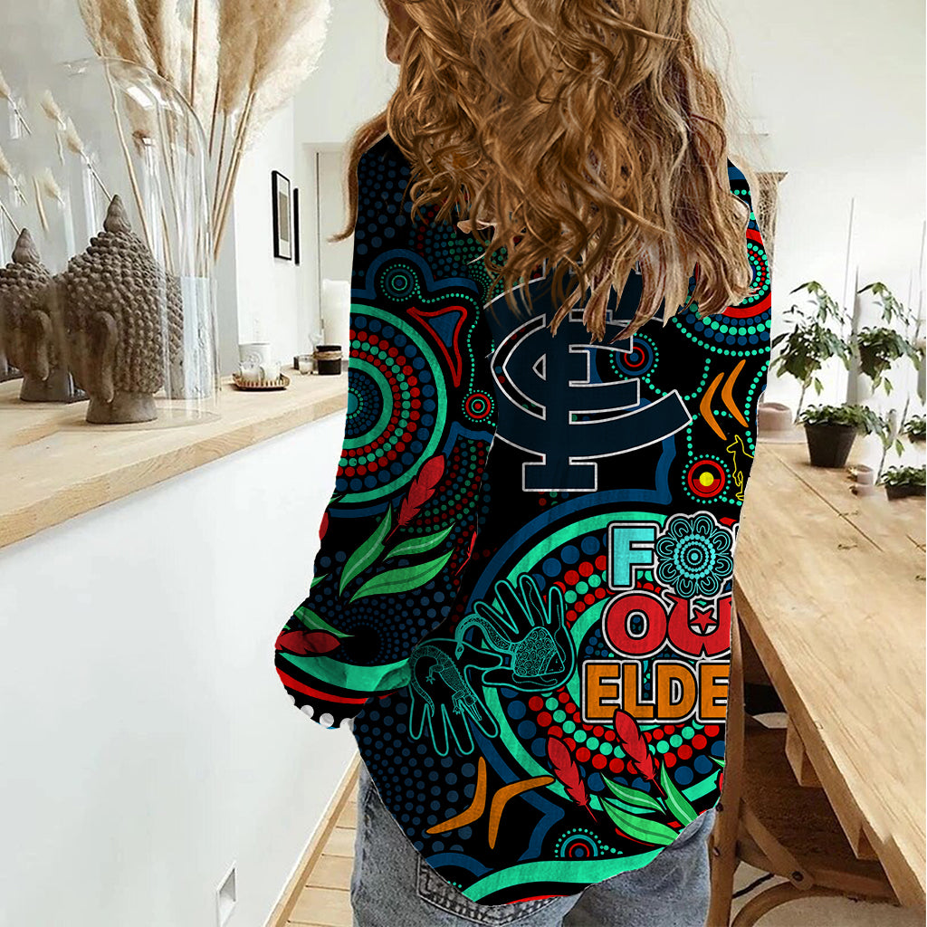 Carlton Blues Football Aboriginal Art Women Casual Shirt NAIDOC Indigenous Tribal - Vibe Hoodie Shop