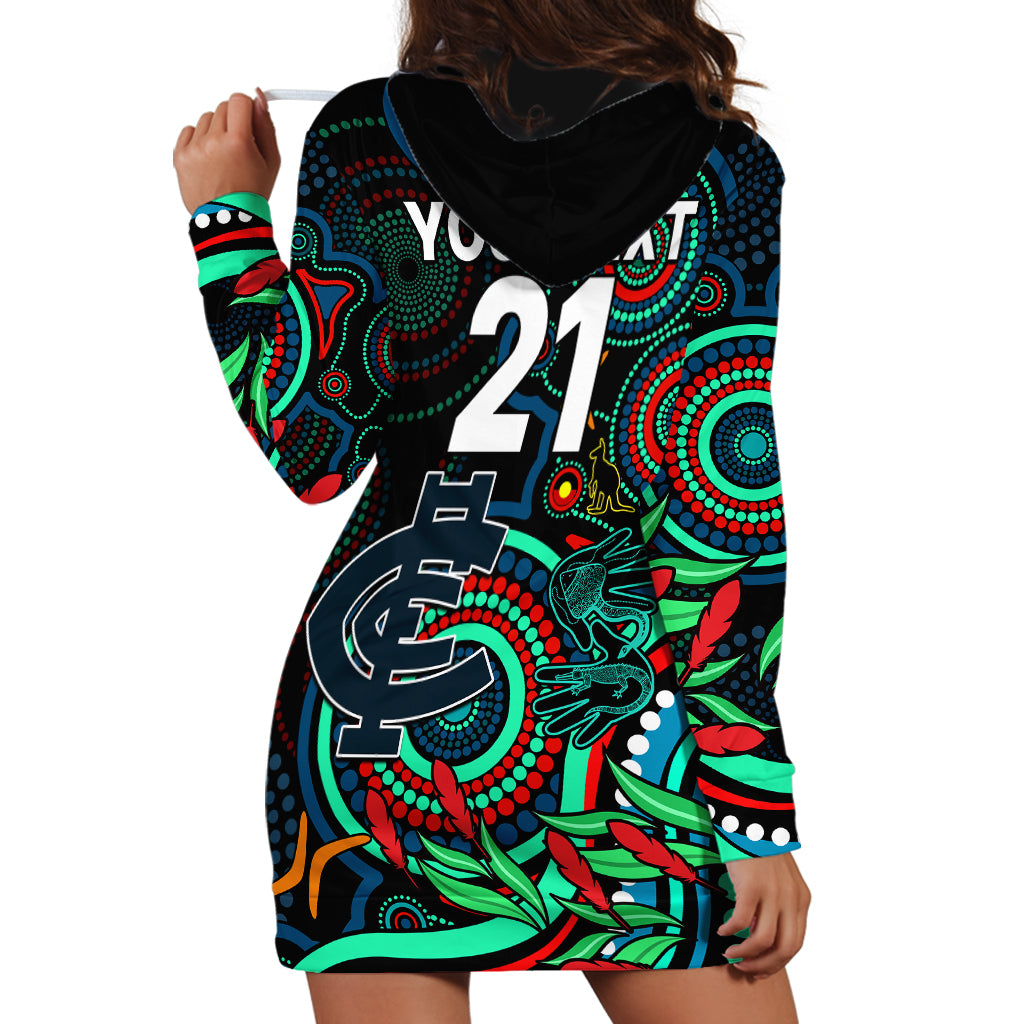 Custom Carlton Blues Football Aboriginal Art Hoodie Dress NAIDOC Indigenous Tribal - Vibe Hoodie Shop