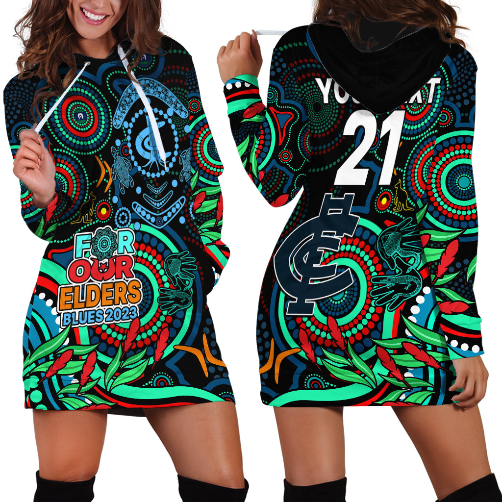 Custom Carlton Blues Football Aboriginal Art Hoodie Dress NAIDOC Indigenous Tribal - Vibe Hoodie Shop