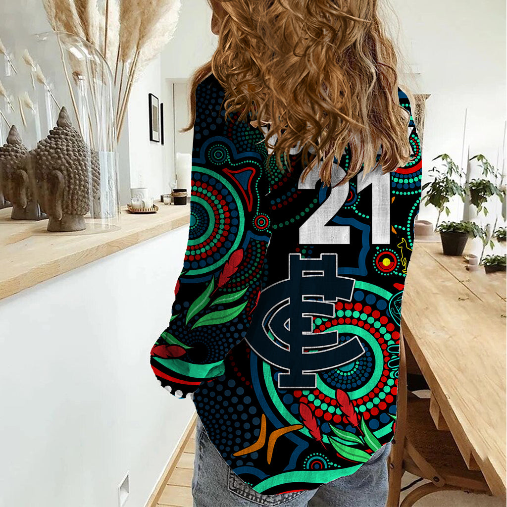Custom Carlton Blues Football Aboriginal Art Women Casual Shirt NAIDOC Indigenous Tribal - Vibe Hoodie Shop