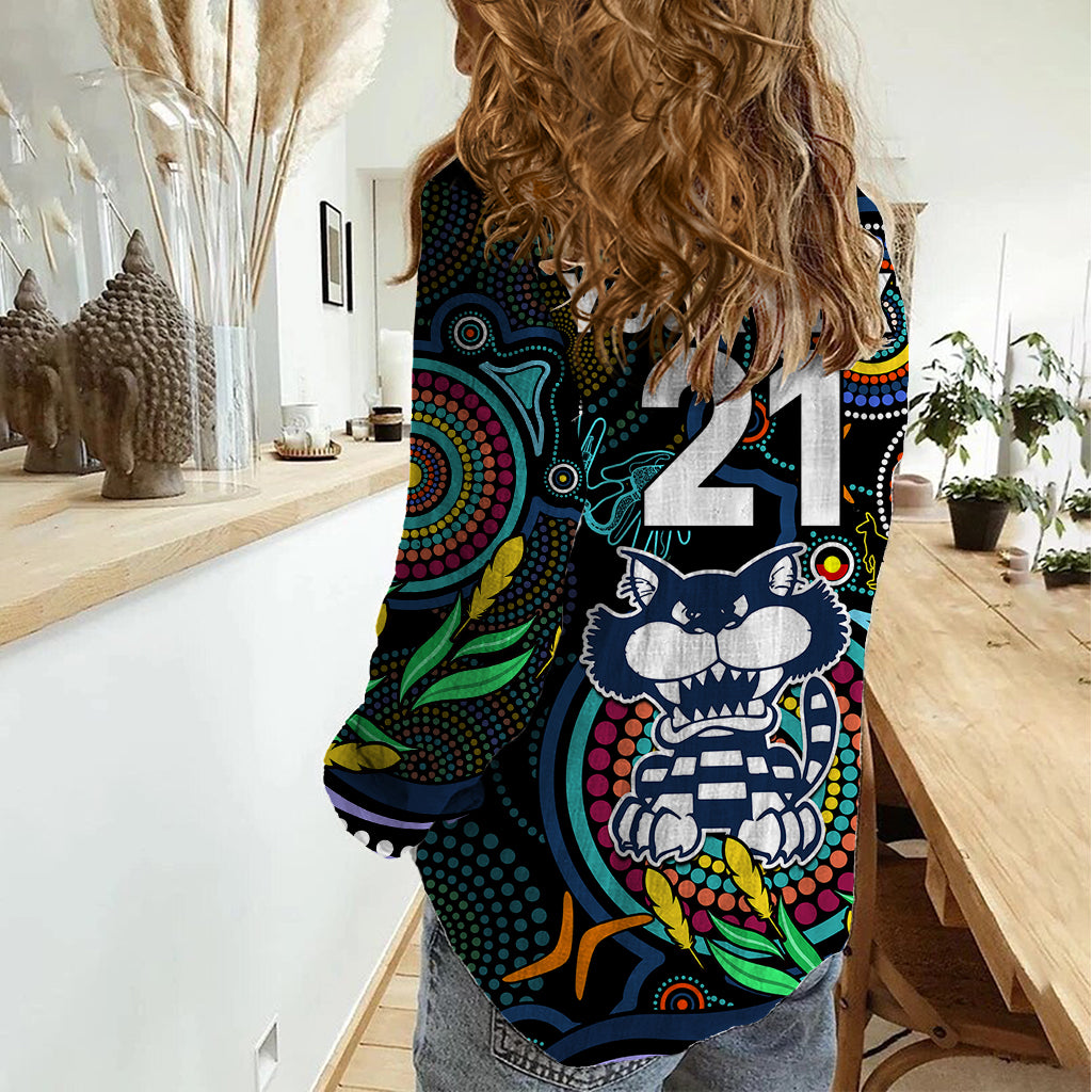 Custom Cats Football Aboriginal Art Women Casual Shirt NAIDOC Indigenous Tribal - Vibe Hoodie Shop
