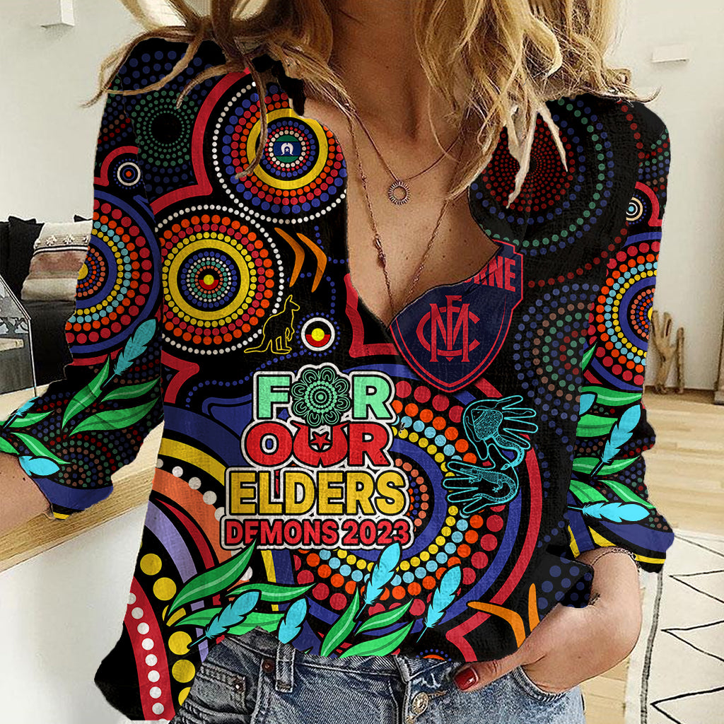 Demons Football Aboriginal Art Women Casual Shirt NAIDOC Indigenous Tribal - Vibe Hoodie Shop