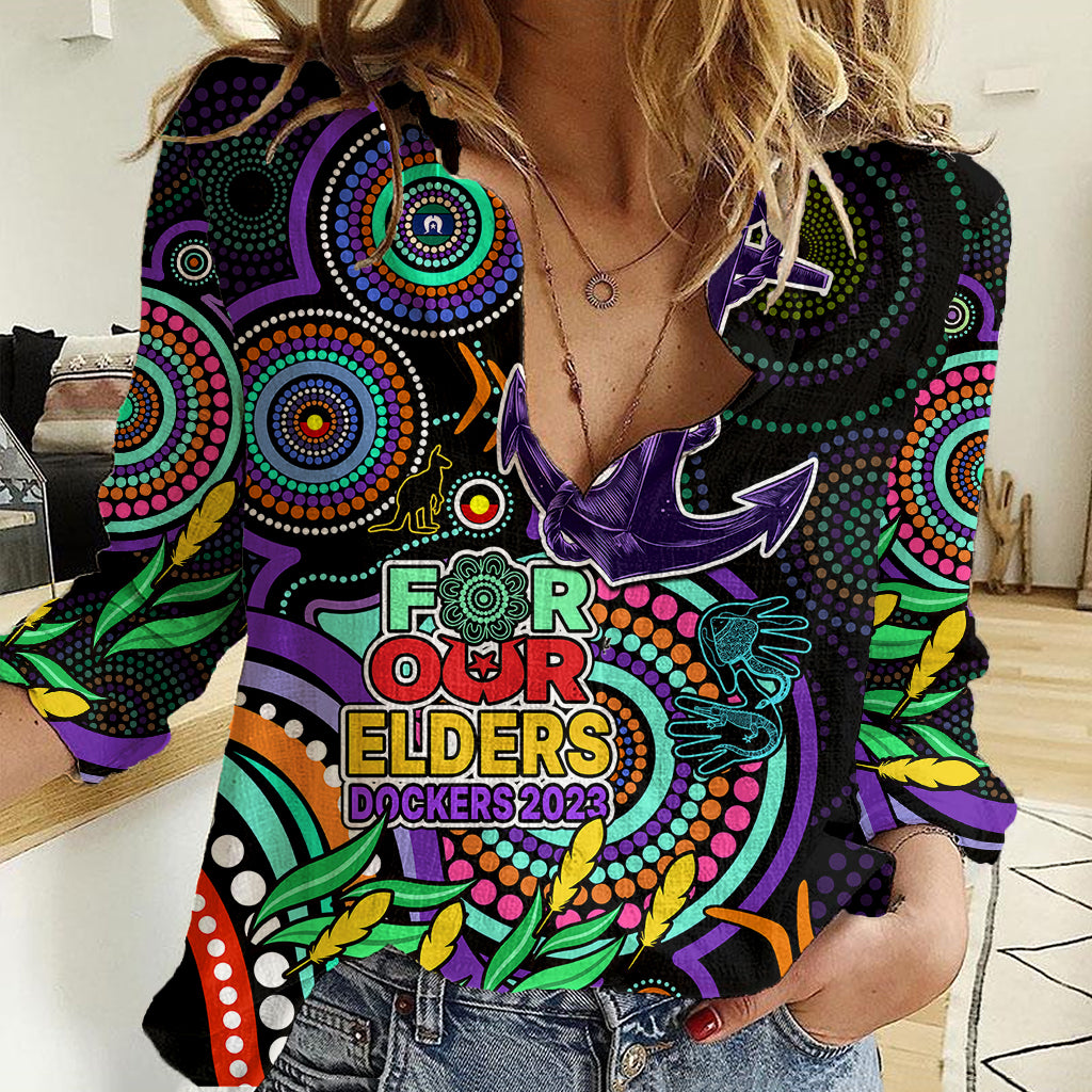 Dockers Football Aboriginal Art Women Casual Shirt NAIDOC Indigenous Tribal - Vibe Hoodie Shop