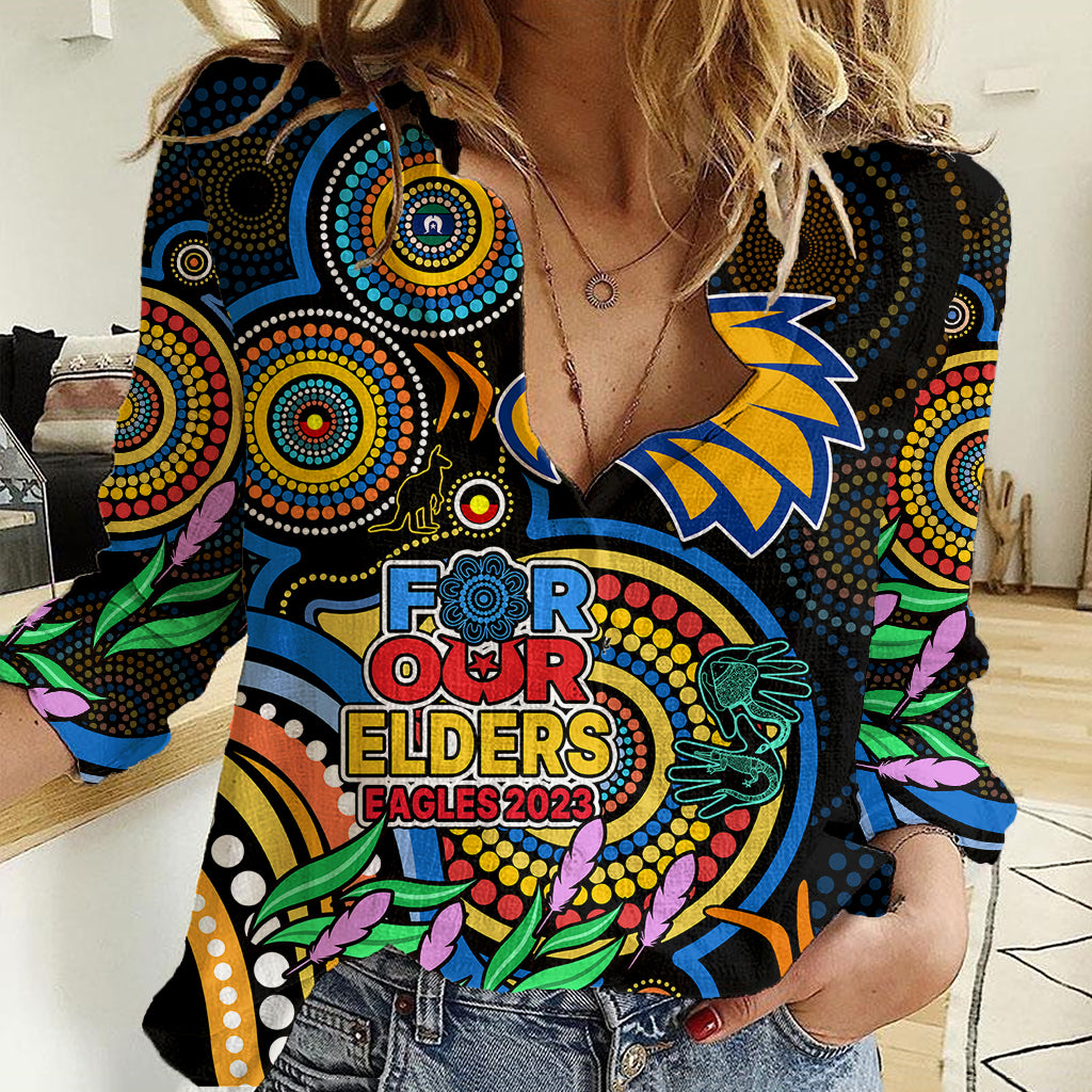 Custom Eagles Football Aboriginal Art Women Casual Shirt NAIDOC Indigenous Tribal - Vibe Hoodie Shop